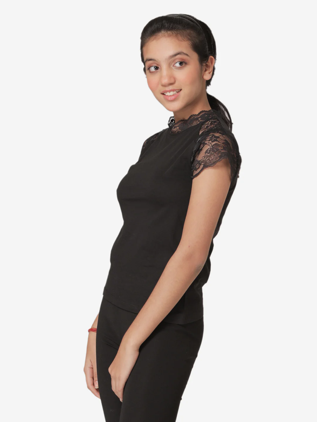 Girl's Black Round Neck T-Shirt - Image 2