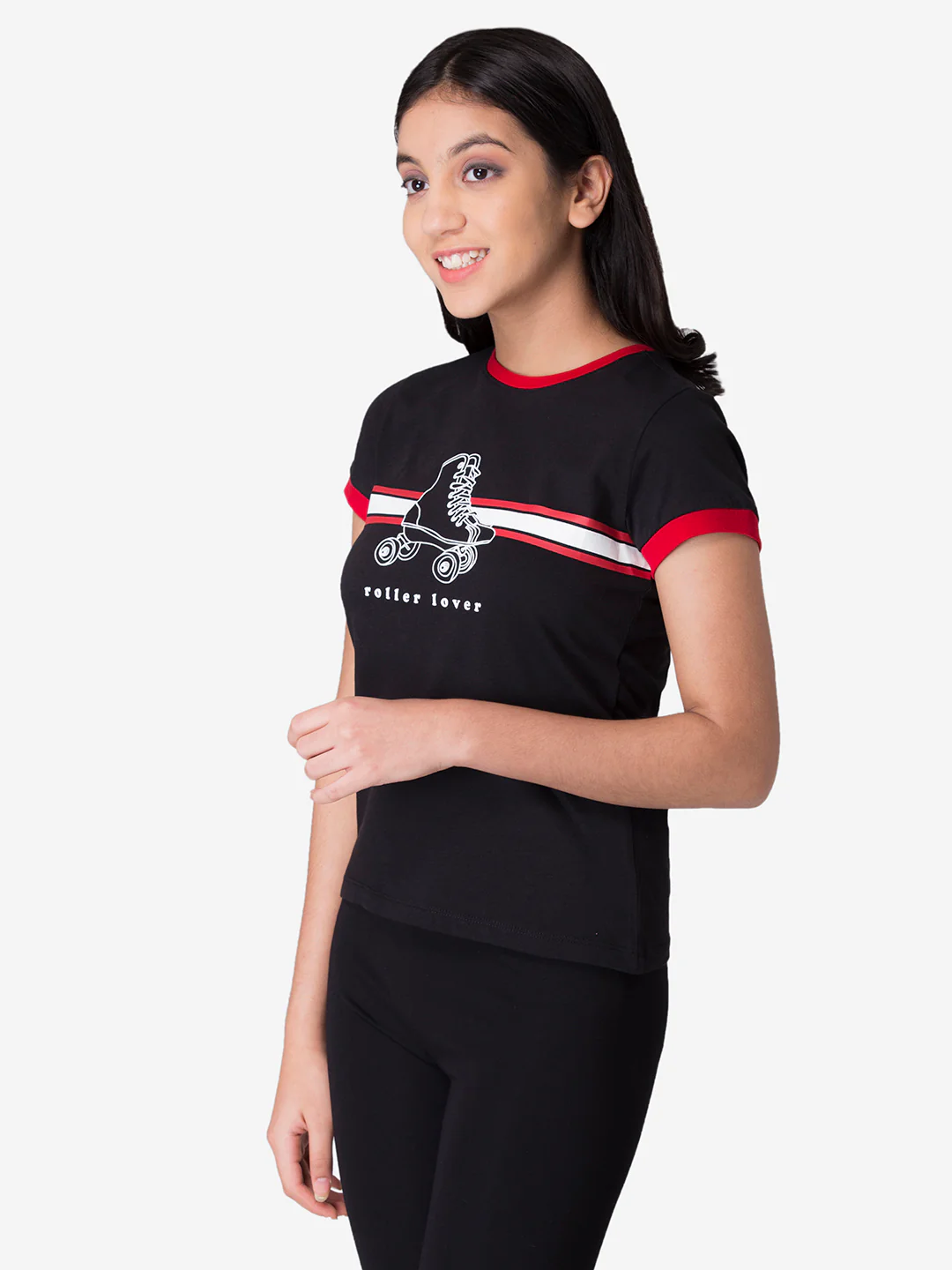 Girl's Black Round Neck T-Shirt - Image 2