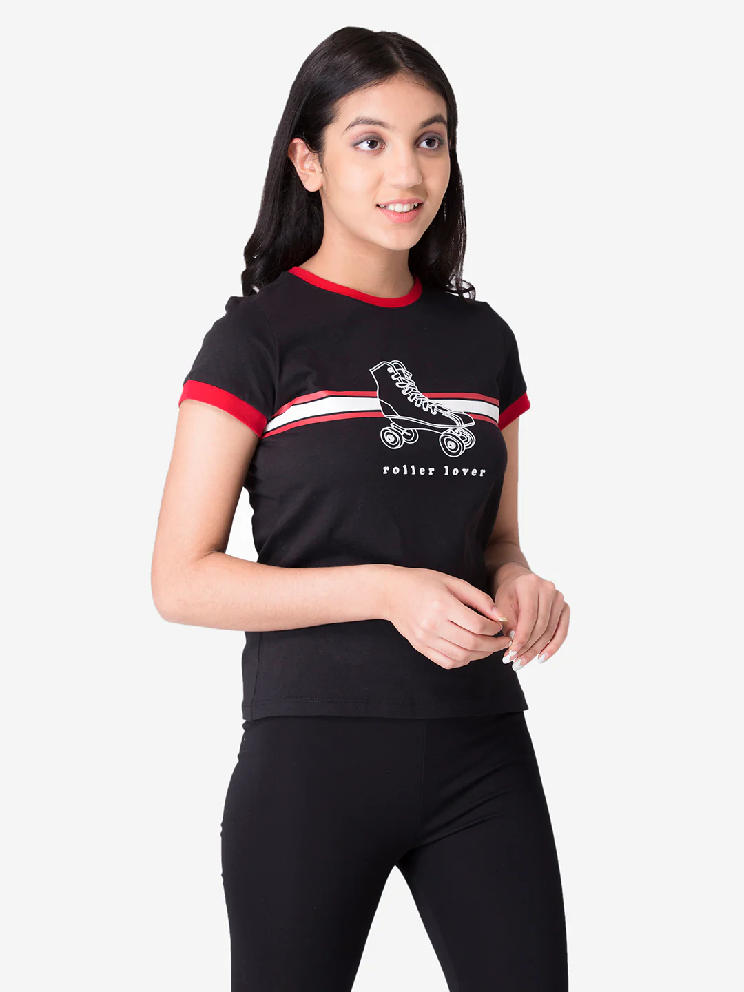 Girl's Black Round Neck T-Shirt - Image 3