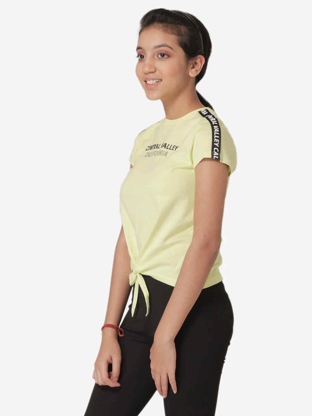 Girl's Neon Green Round Neck T-Shirt - Image 2