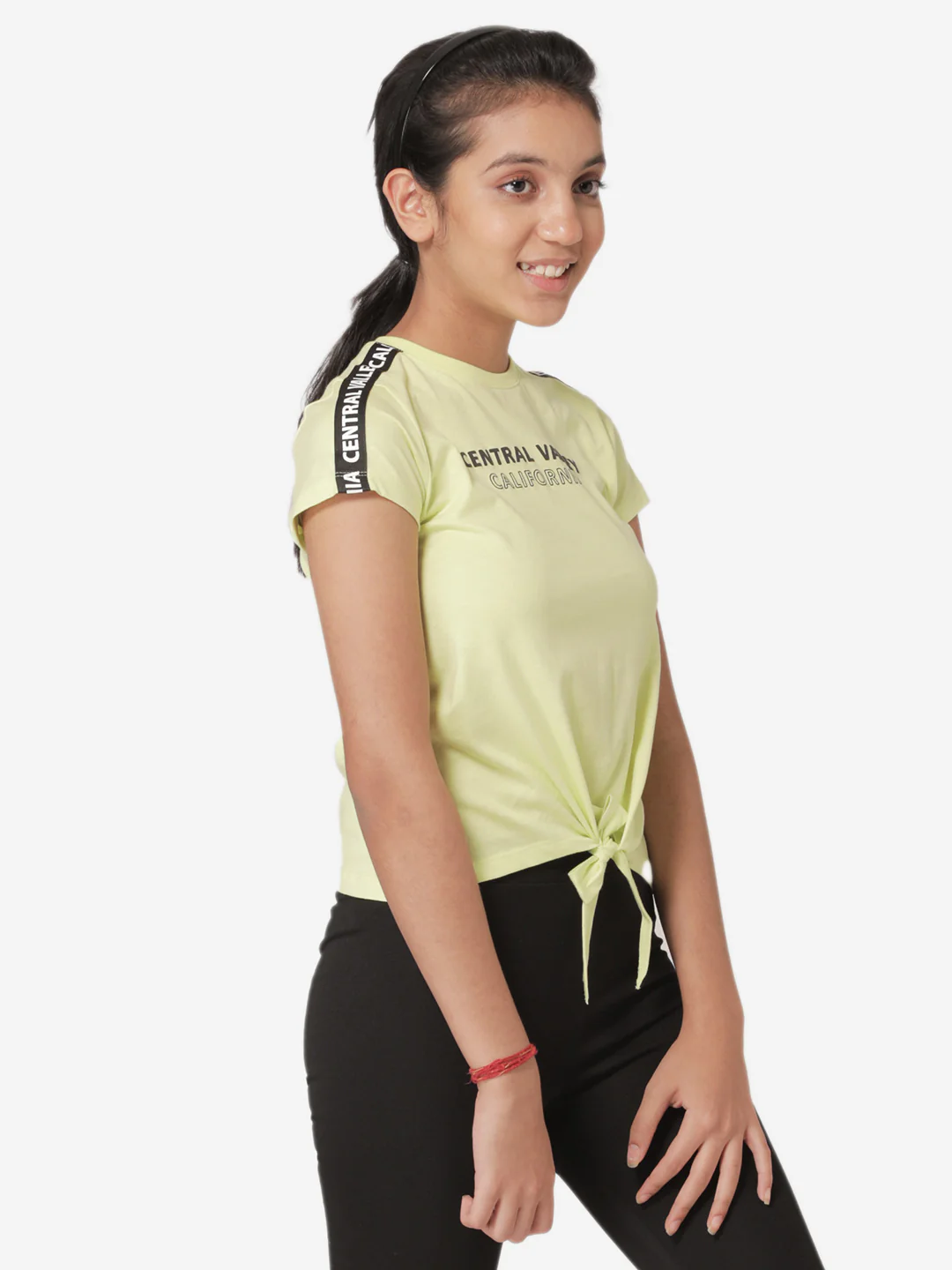 Girl's Neon Green Round Neck T-Shirt - Image 3