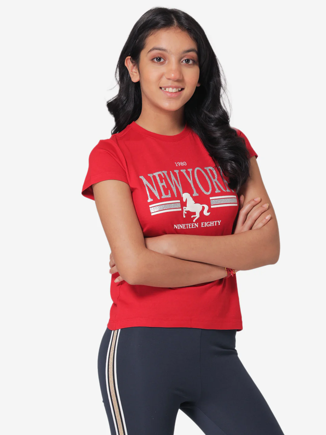 Girl's Red Round Neck T-Shirt - Image 2