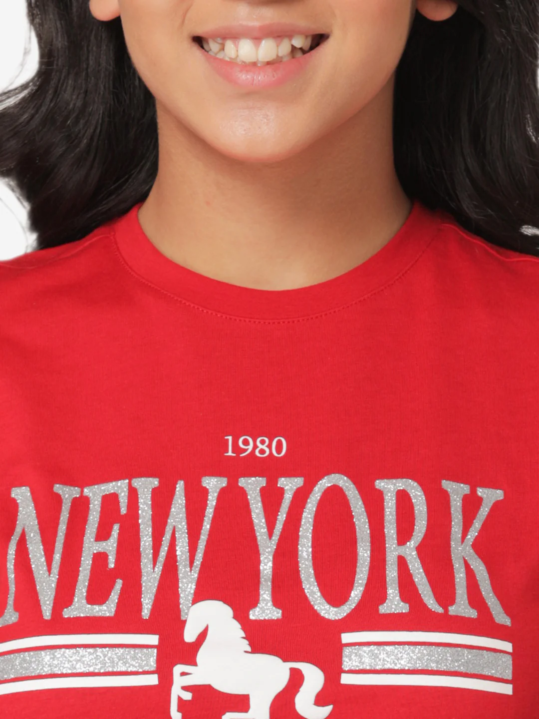 Girl's Red Round Neck T-Shirt - Image 4