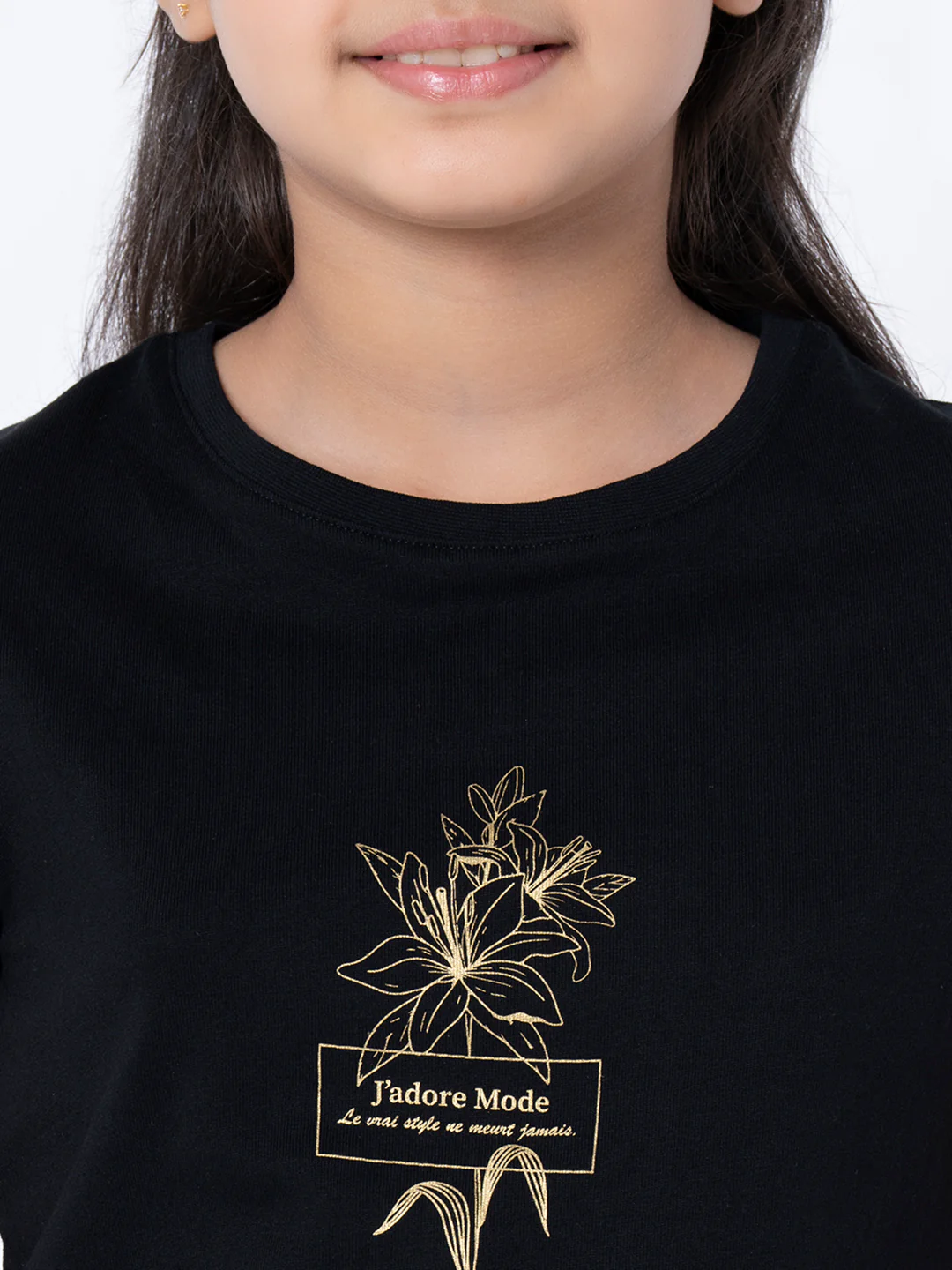 Girls Black Floral Print T-Shirt - Image 4