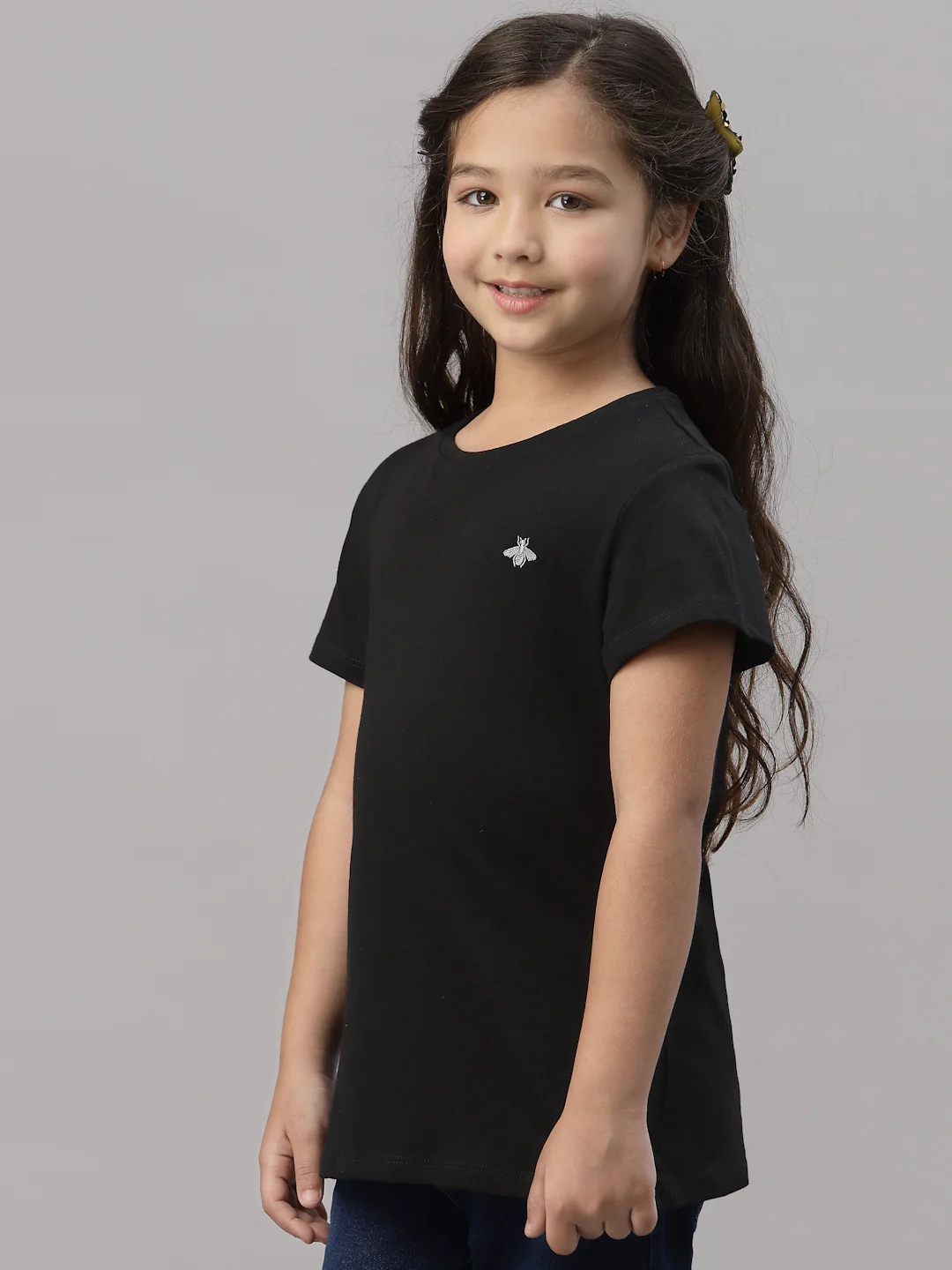 Girls Black Round Neck T-Shirt - Image 2