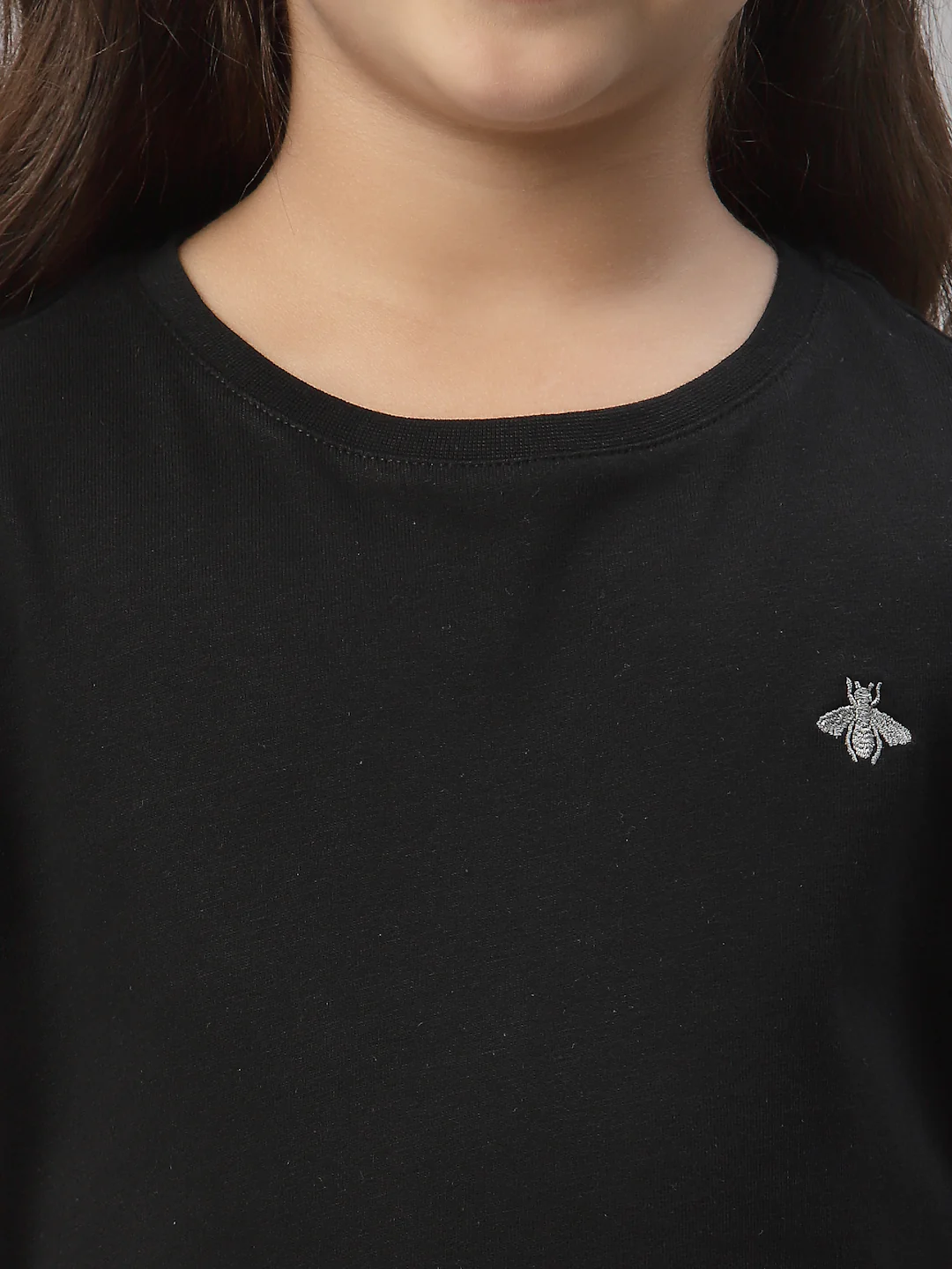 Girls Black Round Neck T-Shirt - Image 3