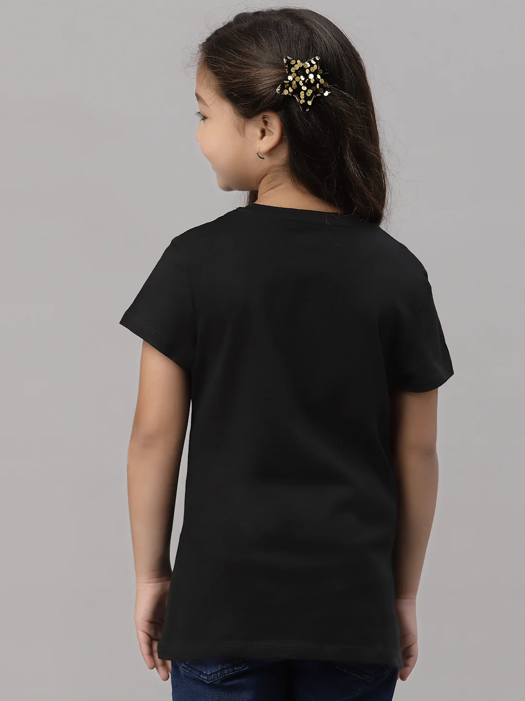 Girls Black Round Neck T-Shirt - Image 4