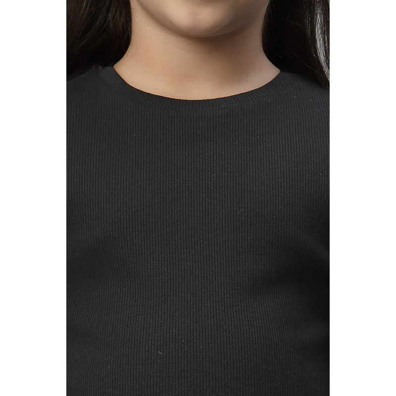Girls Black Round Neck T-Shirt - Image 3
