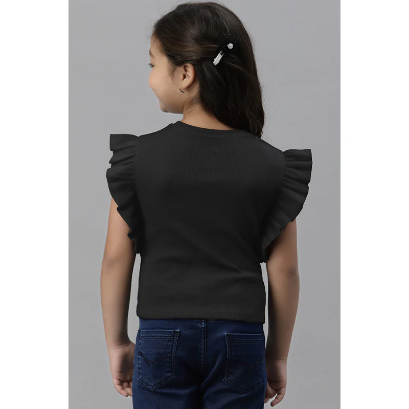 Girls Black Round Neck T-Shirt - Image 4