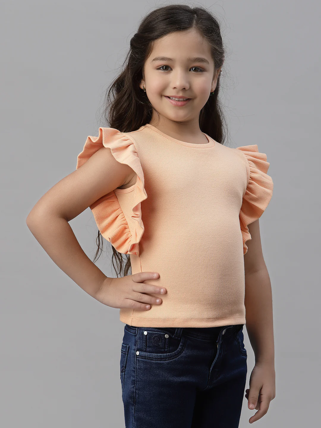 Girls Bright Coral Round Neck T-Shirt - Image 2
