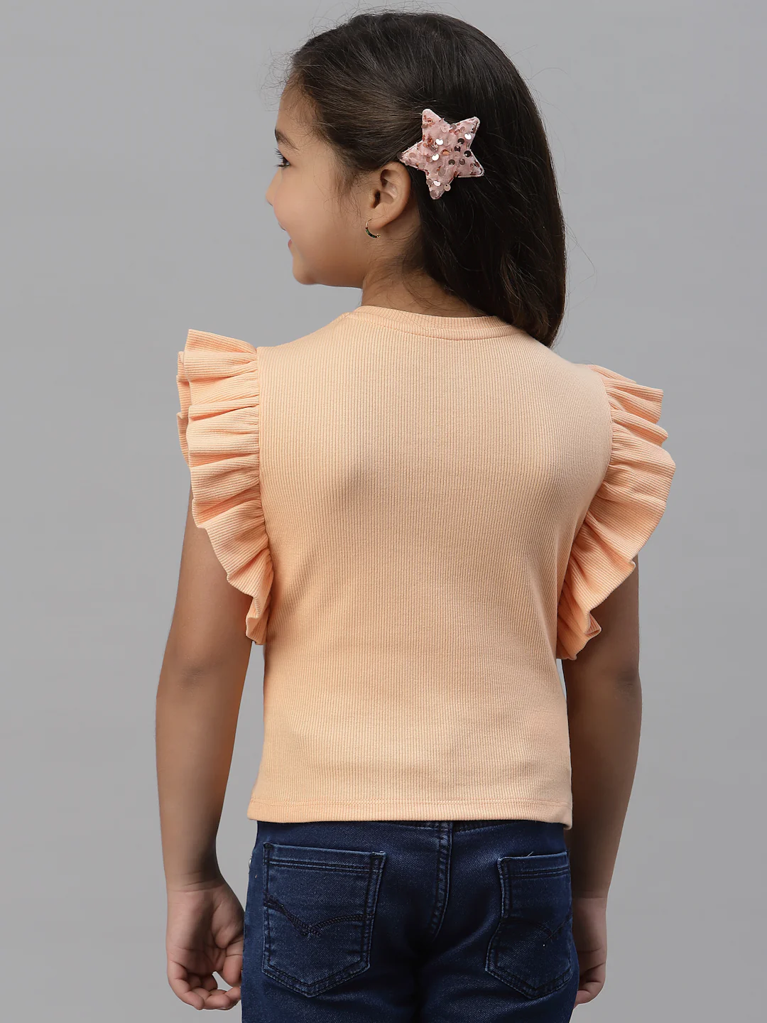 Girls Bright Coral Round Neck T-Shirt - Image 4