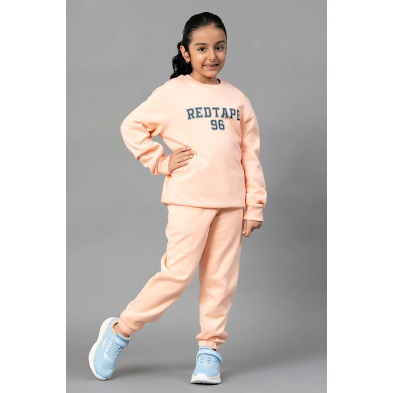 Girls Bright Peach Solid Jogger - Image 5