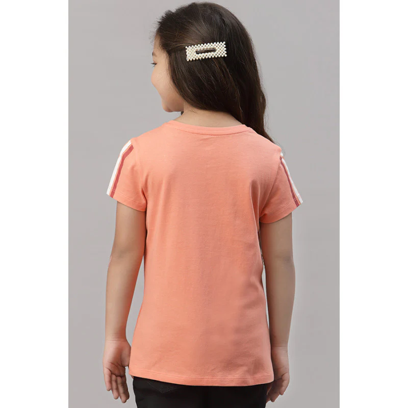 Girls Bright Peach Round Neck T-Shirt - Image 4