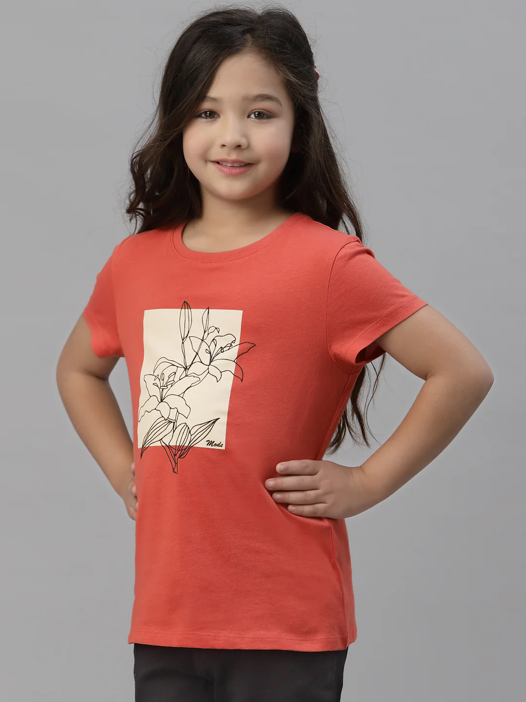 Girls Coral Round Neck T-Shirt - Image 2