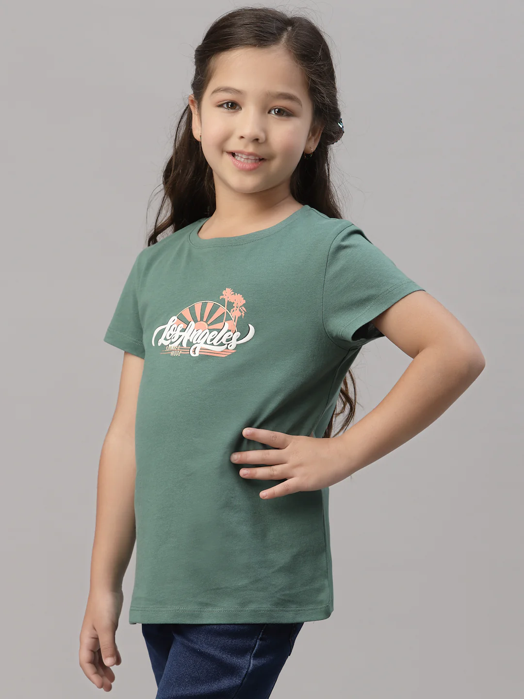 Girls Green Round Neck T-Shirt - Image 2