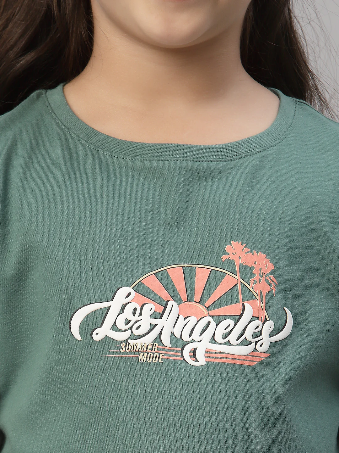 Girls Green Round Neck T-Shirt - Image 3