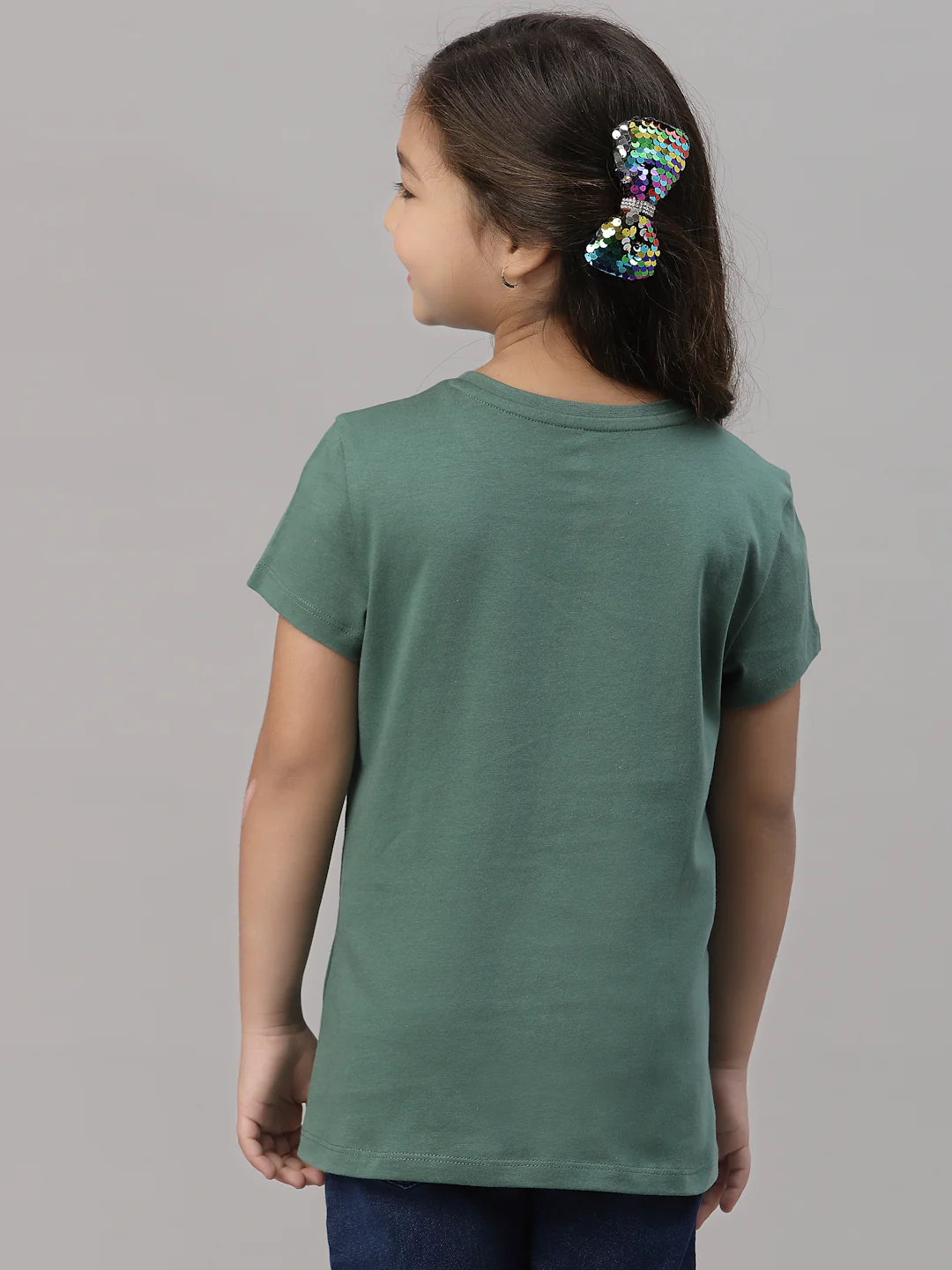 Girls Green Round Neck T-Shirt - Image 4