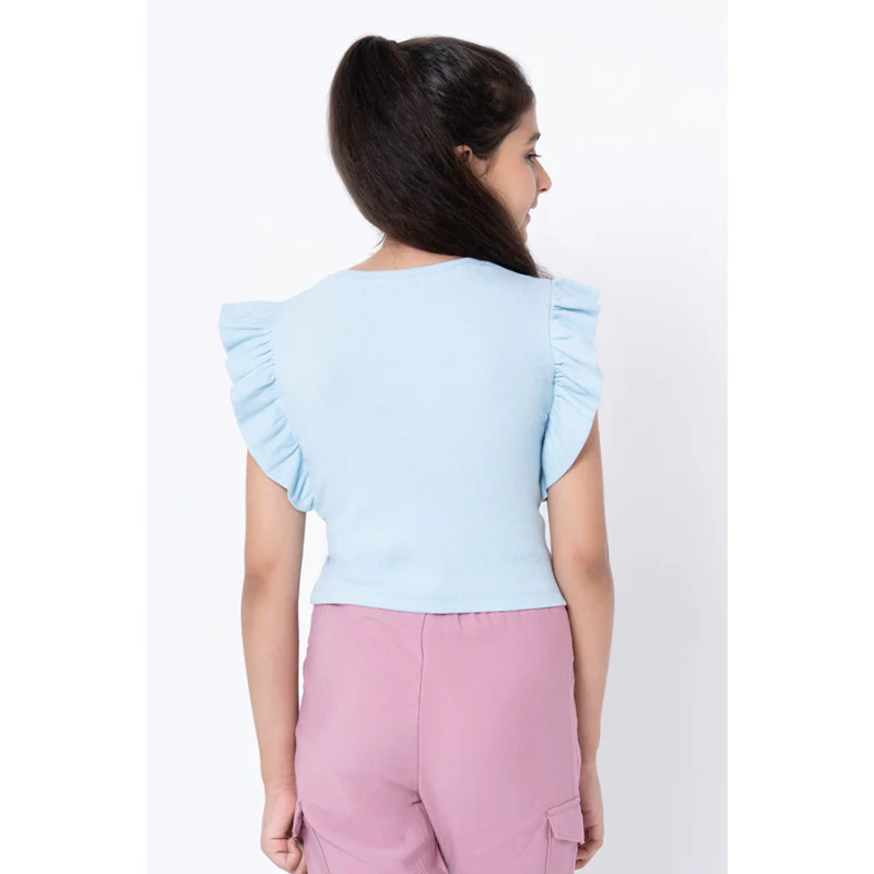 Girls Ice Blue Solid T-Shirt - Image 3