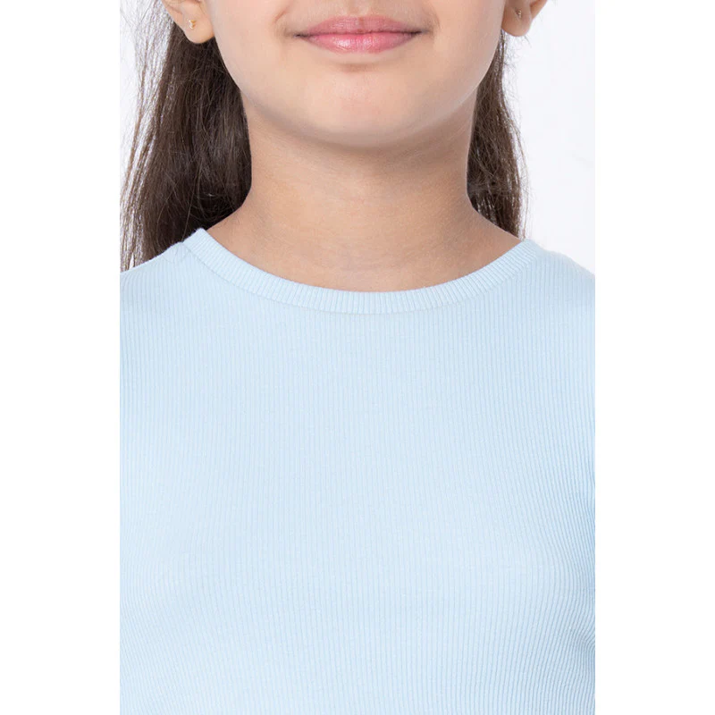 Girls Ice Blue Solid T-Shirt - Image 4
