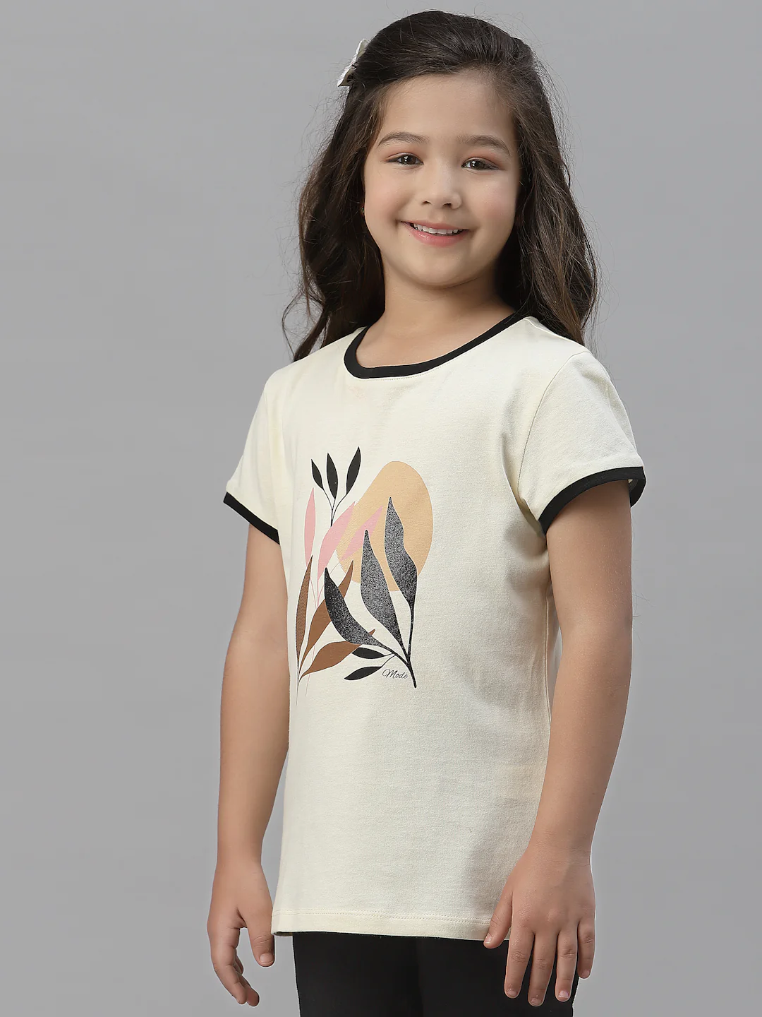 Girls Ivory Round Neck T-Shirt - Image 2