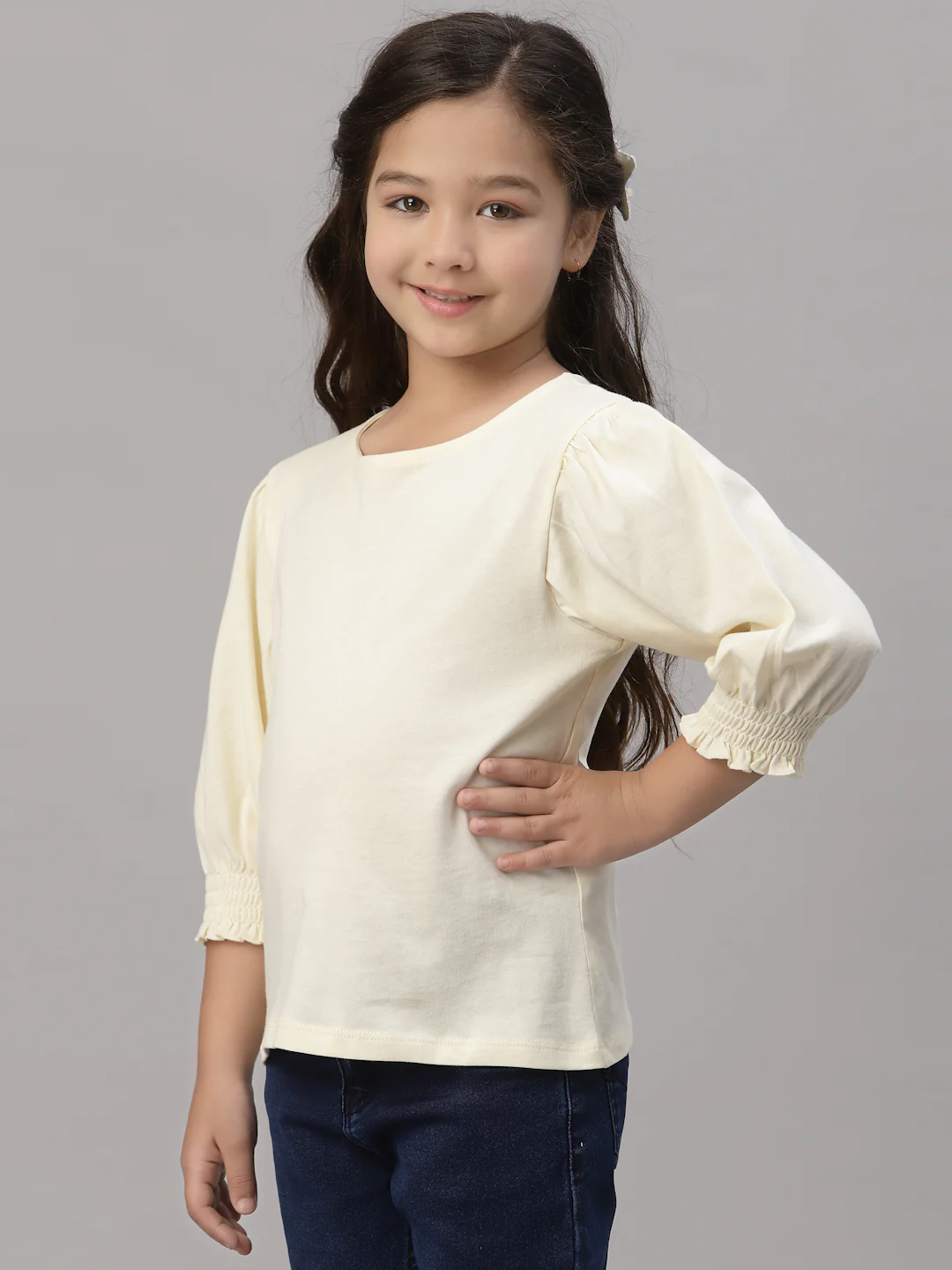 Girls Ivory Round Neck T-Shirt - Image 2