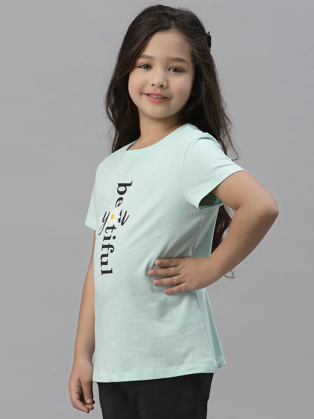 Girls Mint Green Round Neck T-Shirt - Image 2