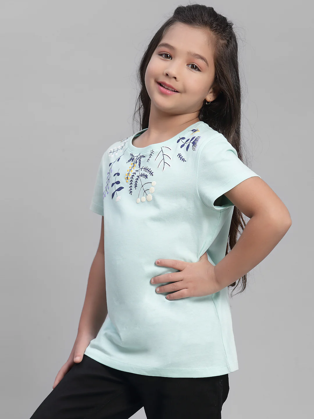 Girls Mint Green Round Neck T-Shirt - Image 2