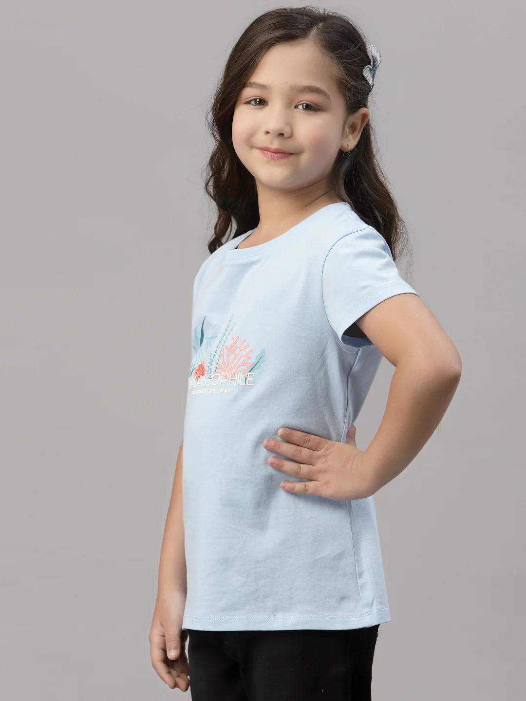 Girls Powder Blue Round Neck T-Shirt - Image 2