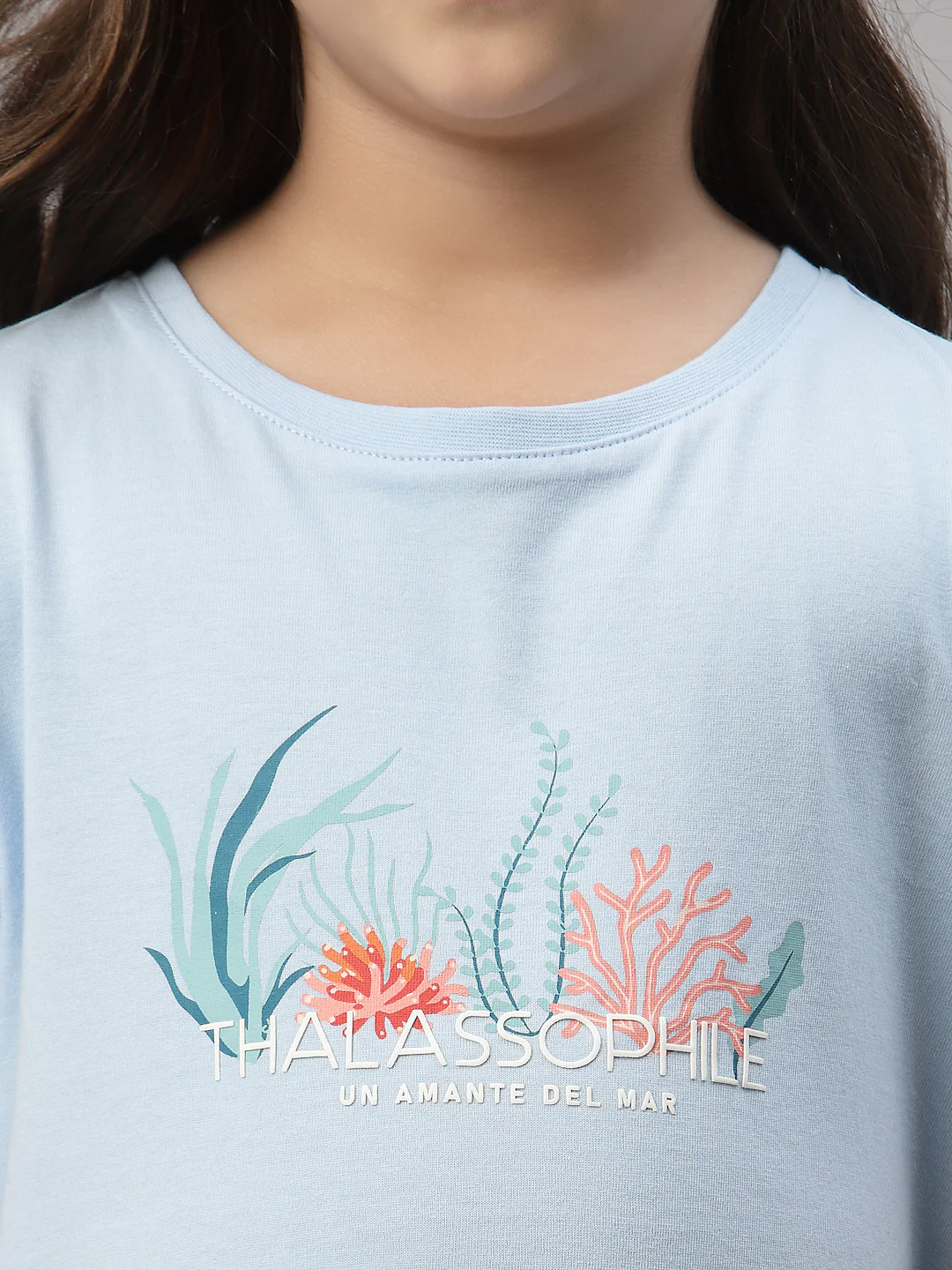 Girls Powder Blue Round Neck T-Shirt - Image 3