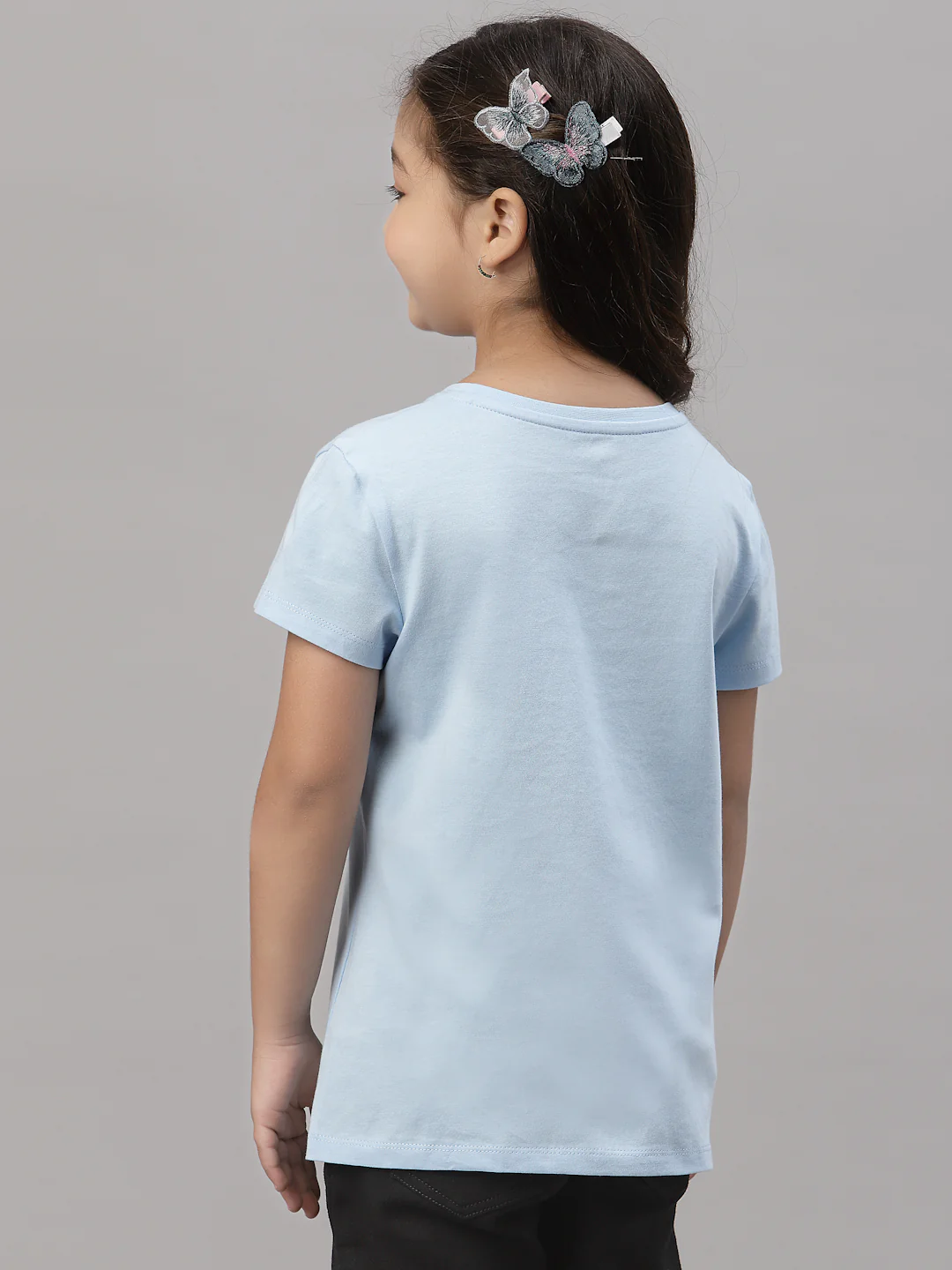 Girls Powder Blue Round Neck T-Shirt - Image 4