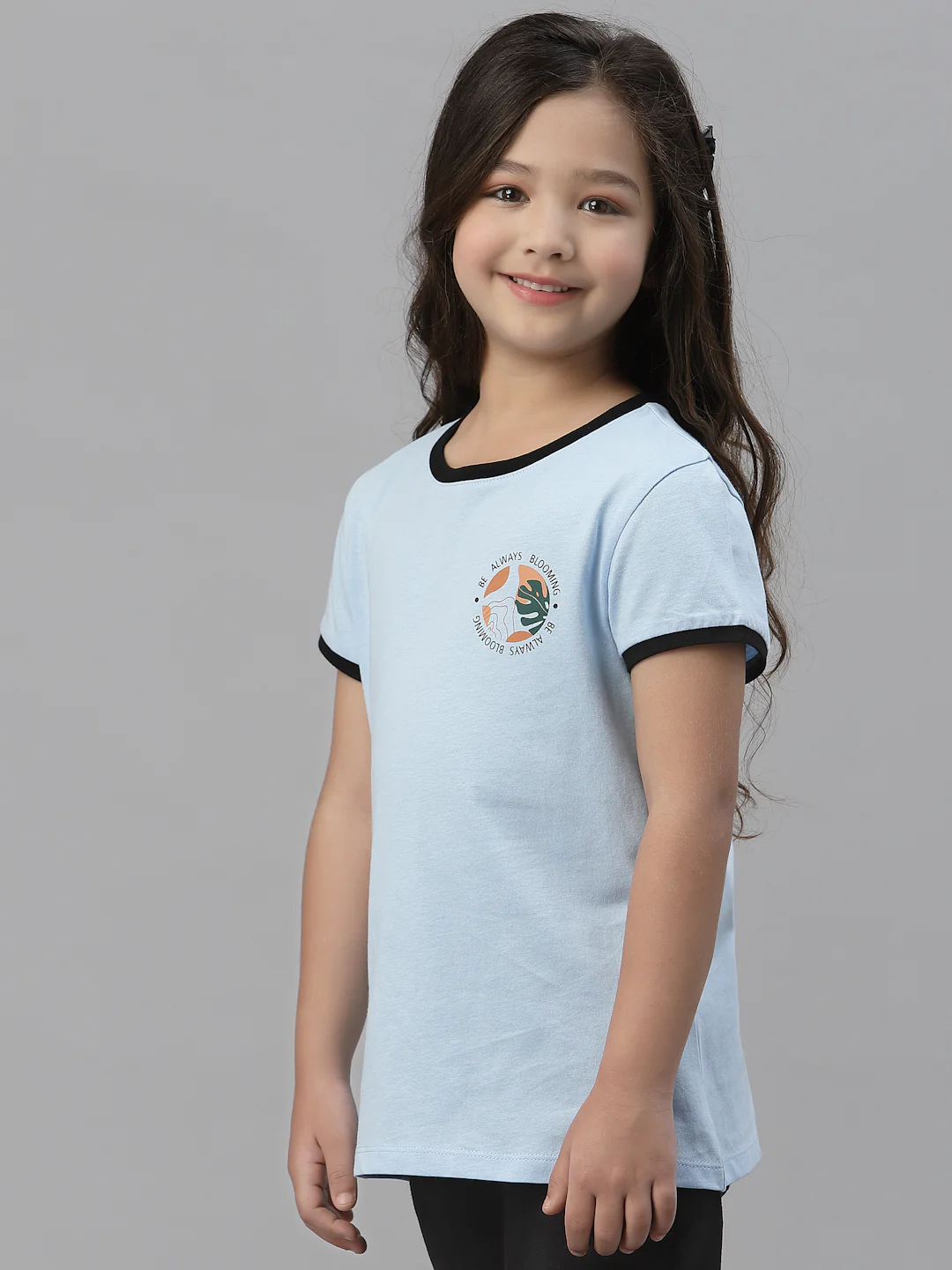 Girls Powder Blue Round Neck T-Shirt - Image 2