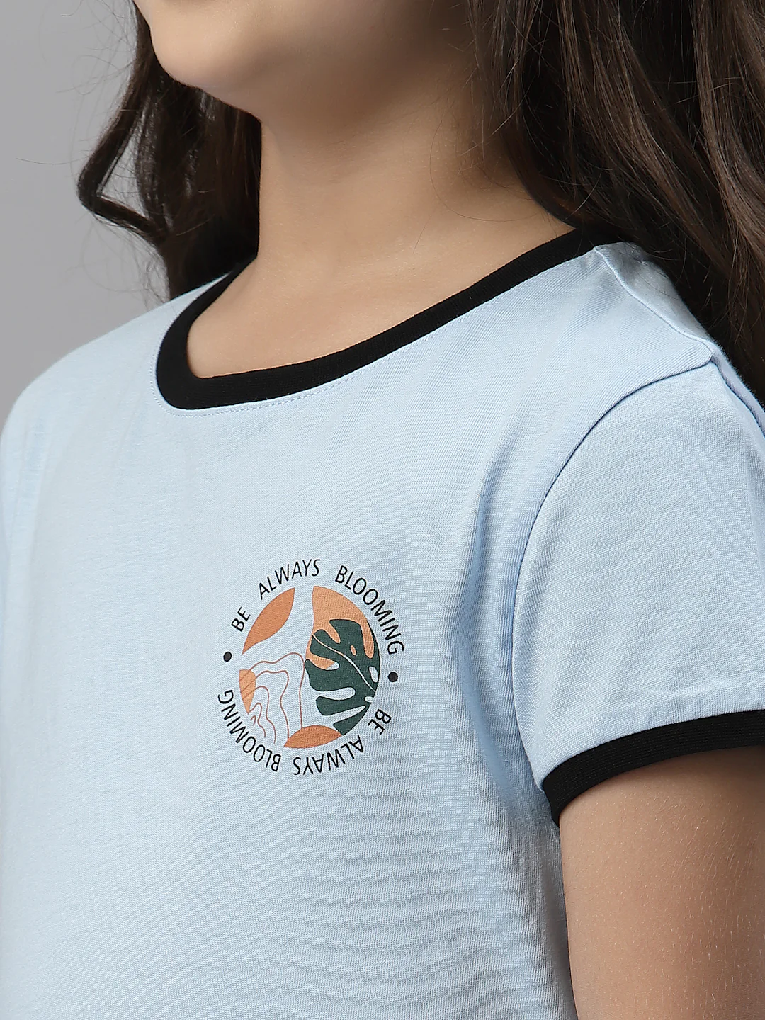Girls Powder Blue Round Neck T-Shirt - Image 3