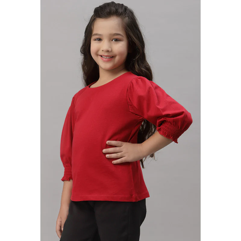 Girls Red Round Neck T-Shirt - Image 2