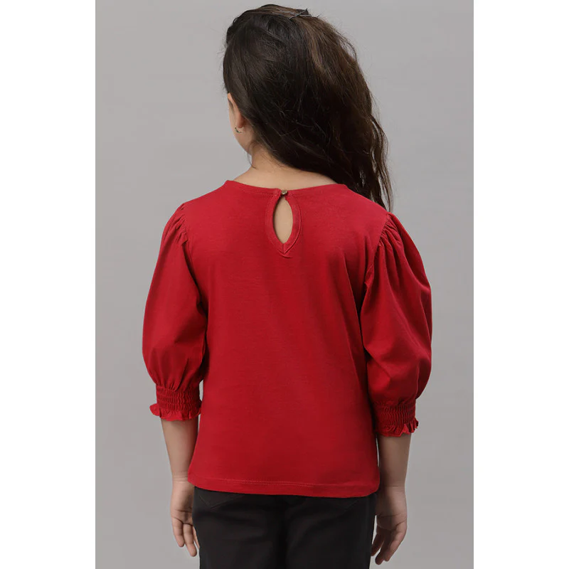 Girls Red Round Neck T-Shirt - Image 4