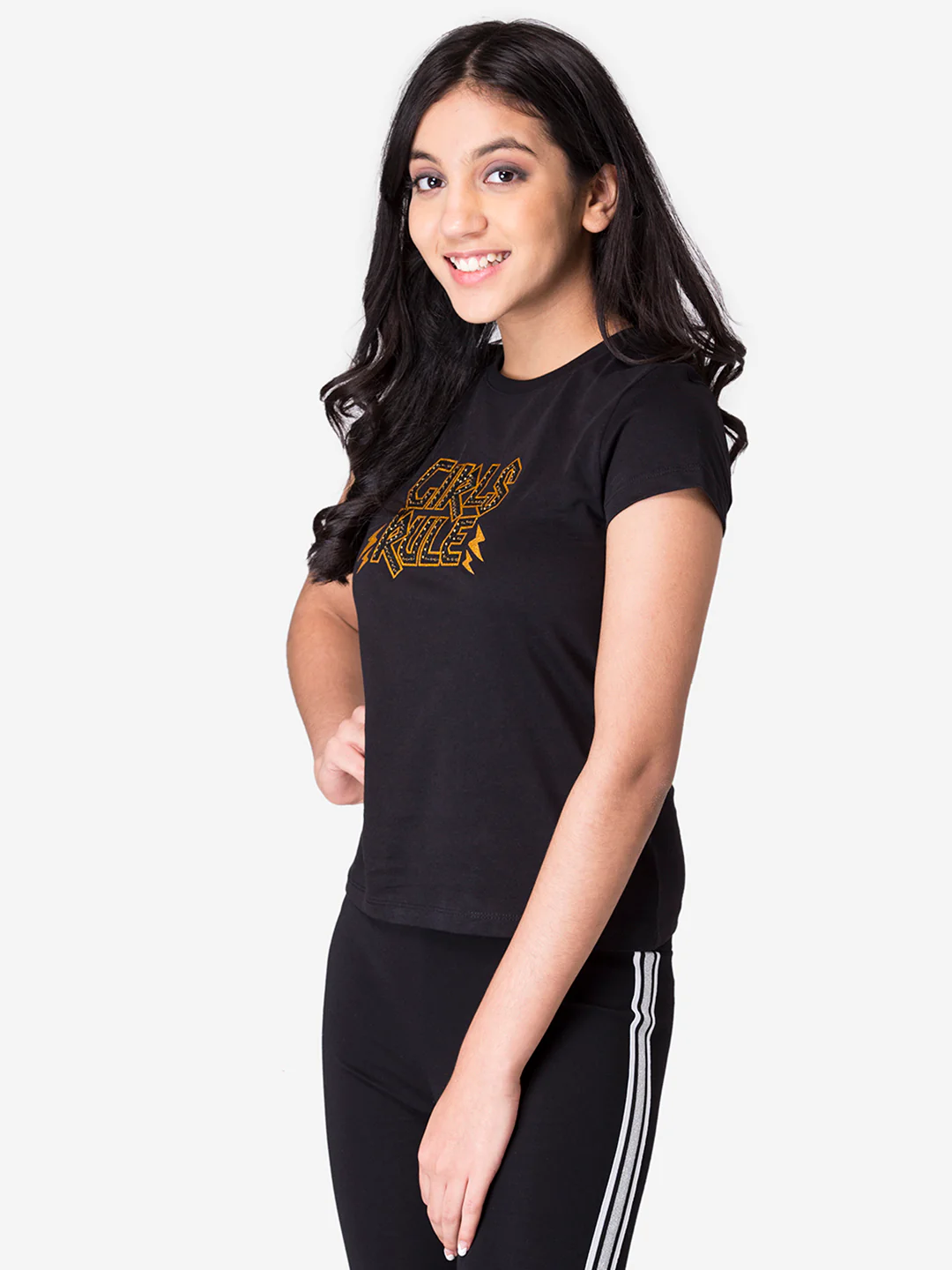 Girls's Black Round Neck T-Shirt - Image 2