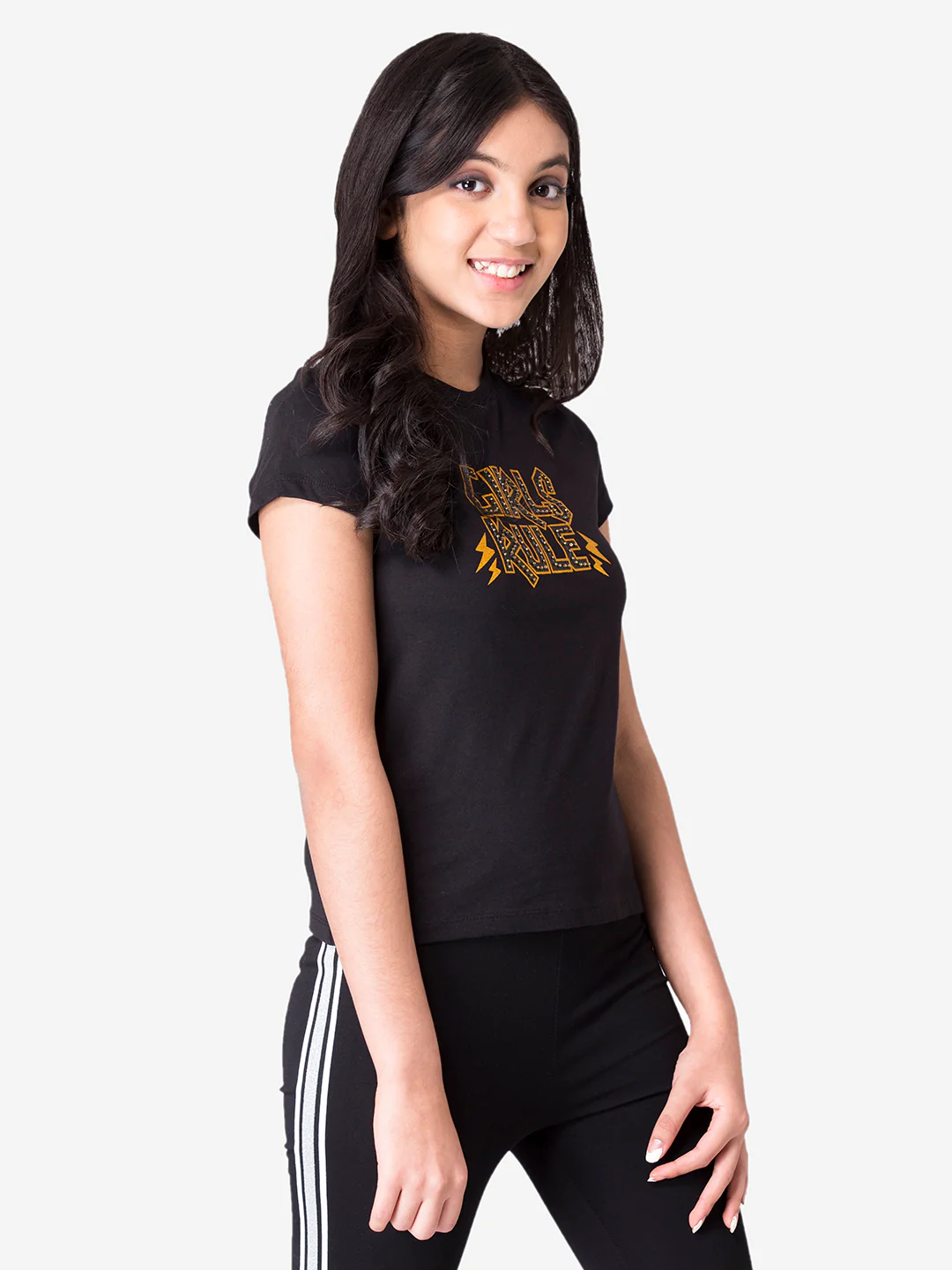 Girls's Black Round Neck T-Shirt - Image 3