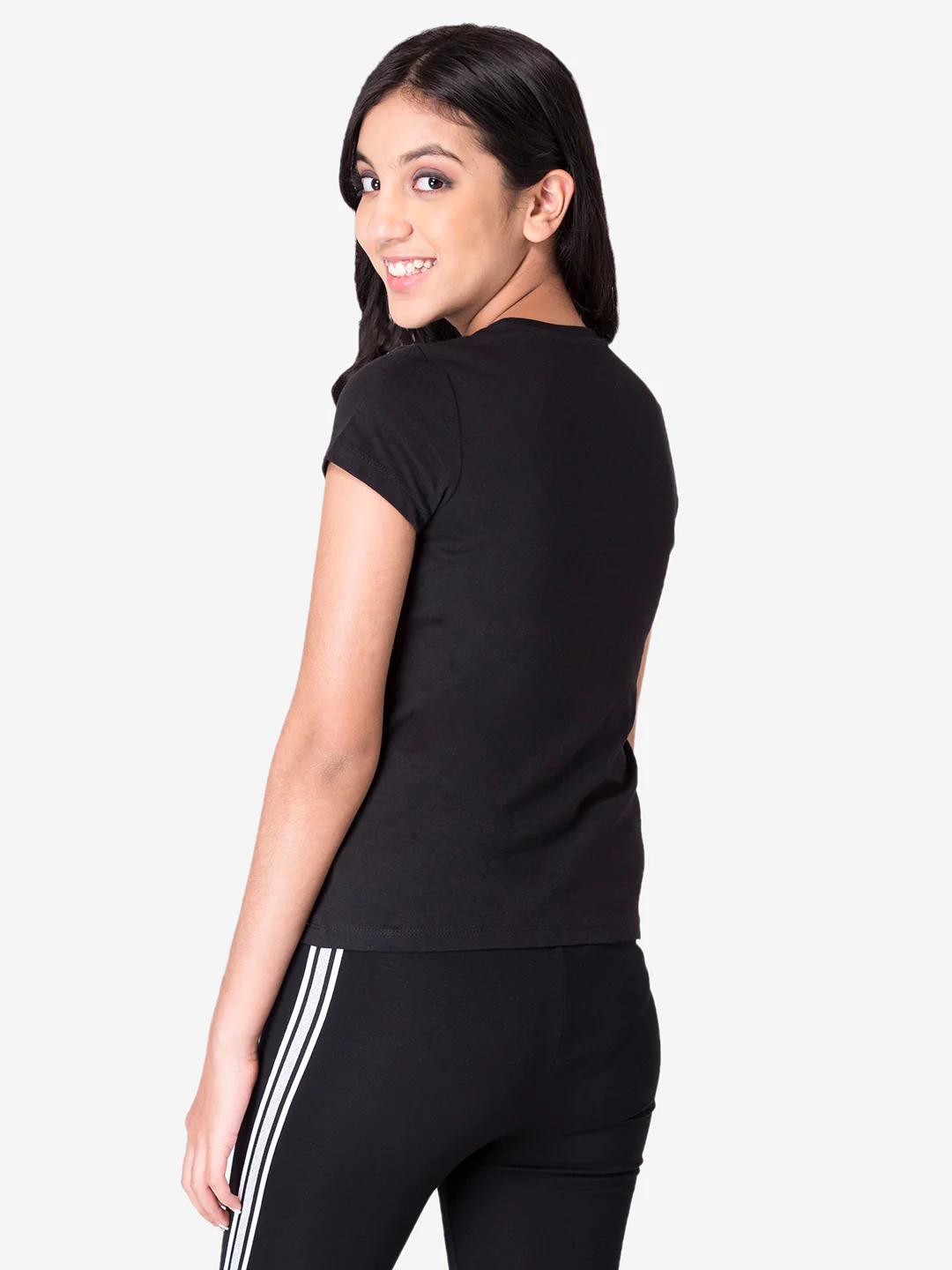 Girls's Black Round Neck T-Shirt - Image 4