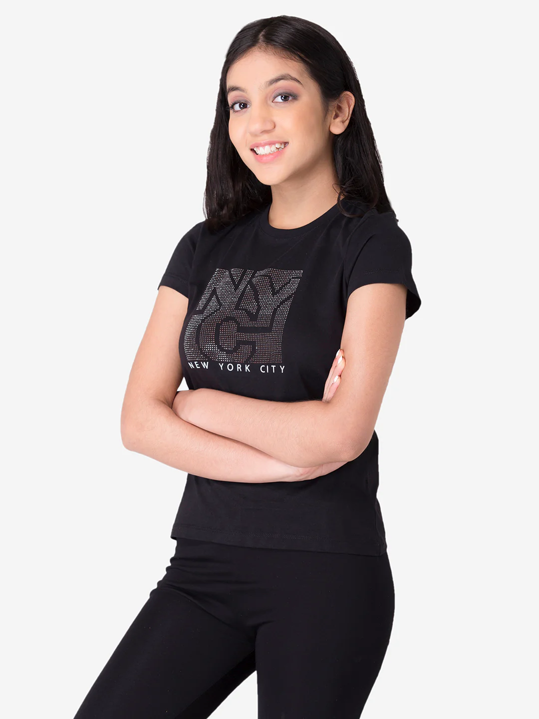 Girls's Black Round Neck T-Shirt - Image 2