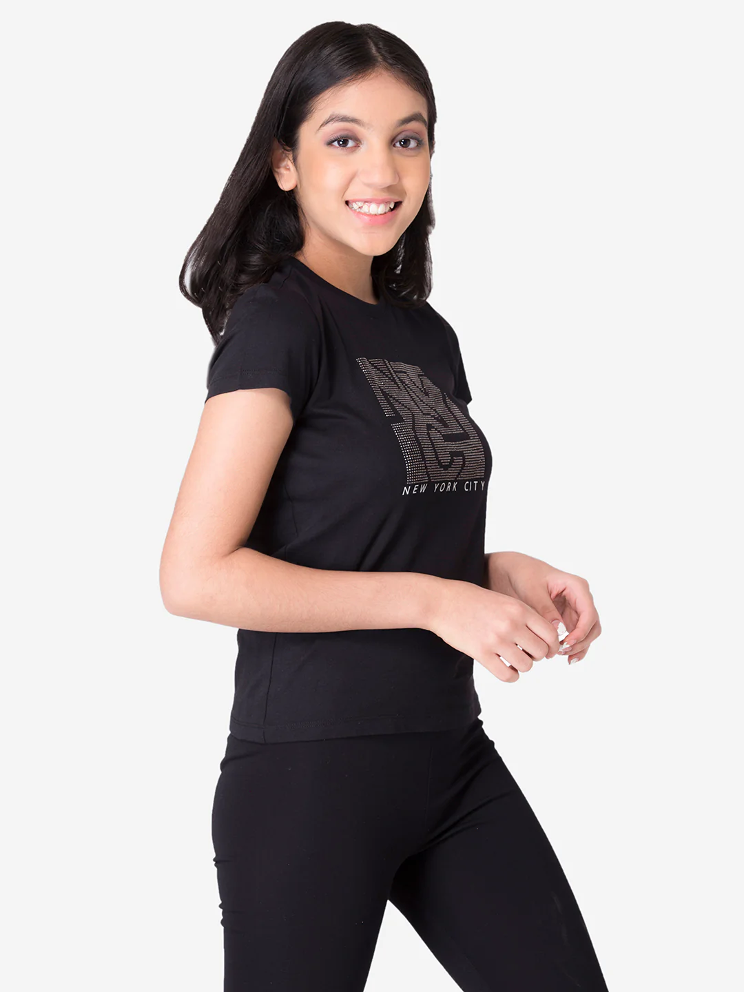 Girls's Black Round Neck T-Shirt - Image 3