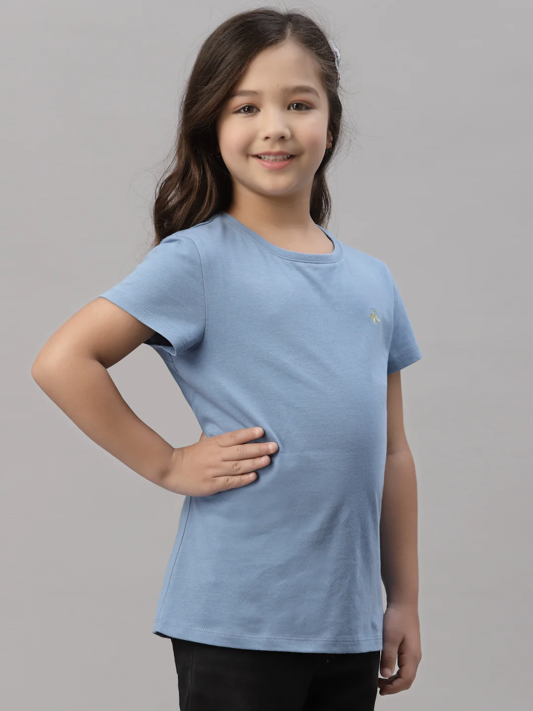 Girls Slate Blue Round Neck T-Shirt - Image 2