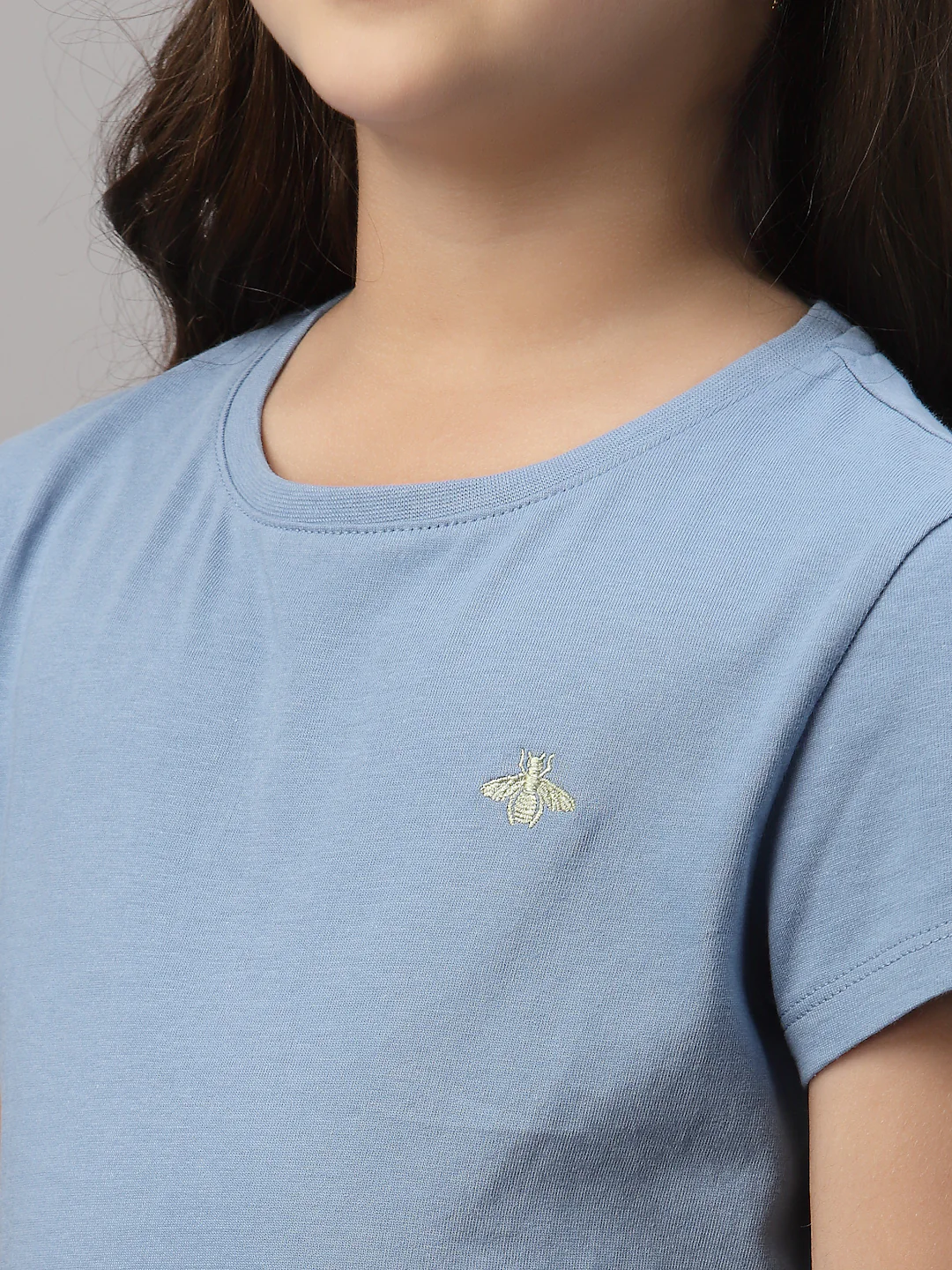 Girls Slate Blue Round Neck T-Shirt - Image 3