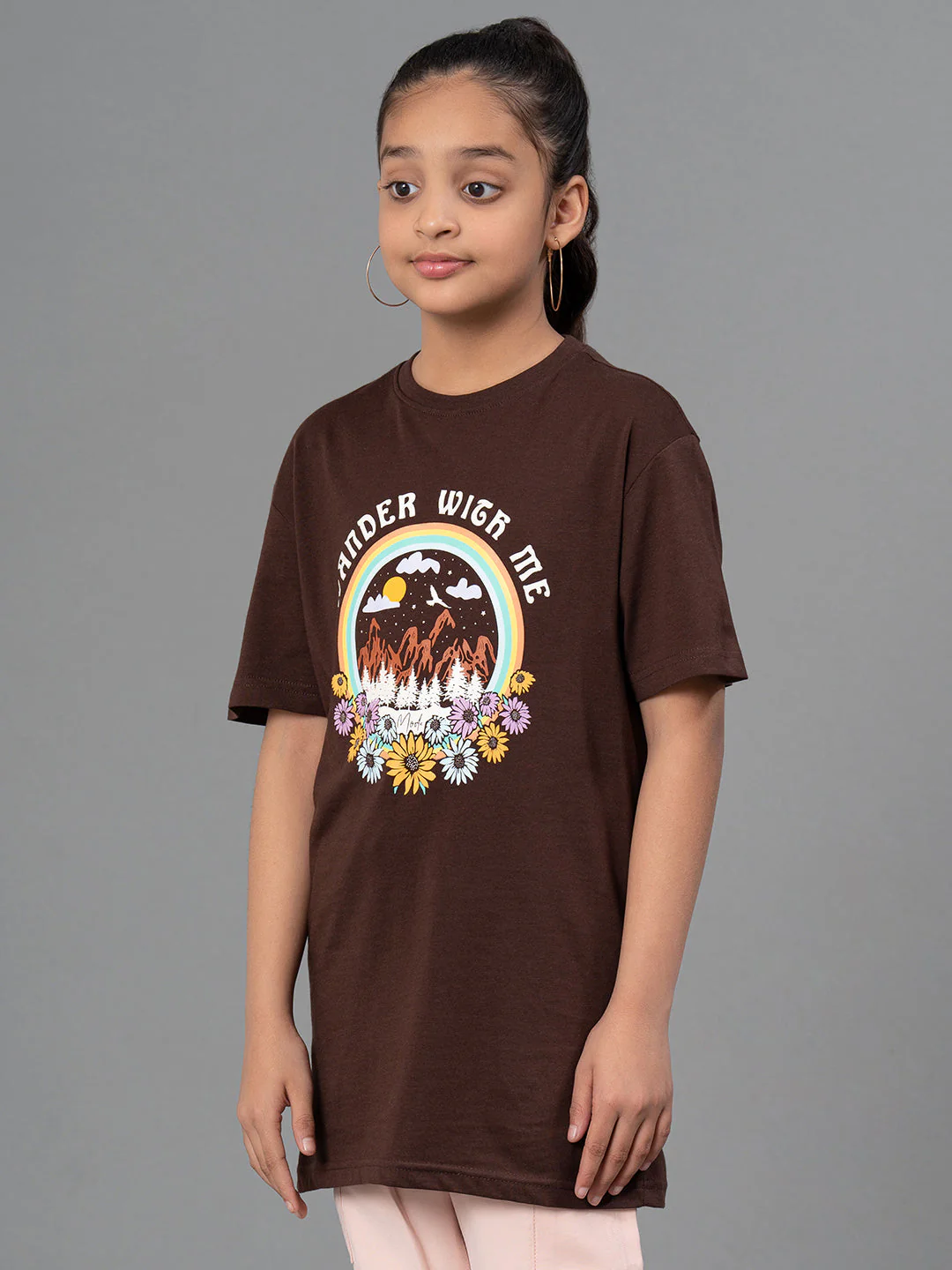 Girl's T-Shirt for Dark Brown Color |Best in Comfort| Cotton - Image 2