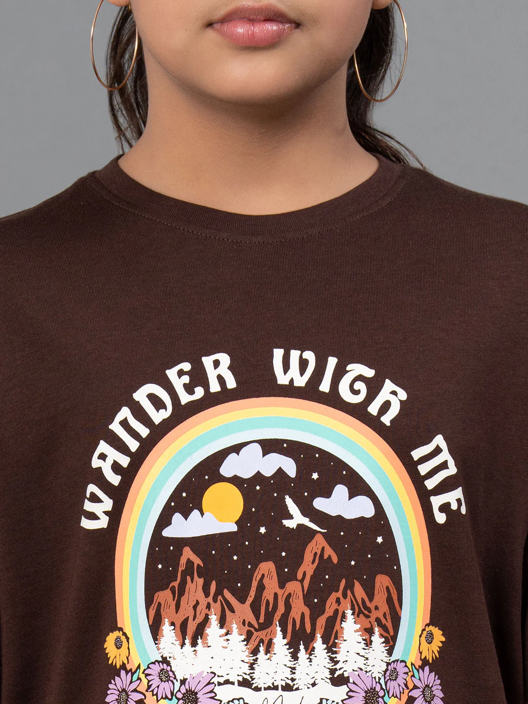 Girl's T-Shirt for Dark Brown Color |Best in Comfort| Cotton - Image 4