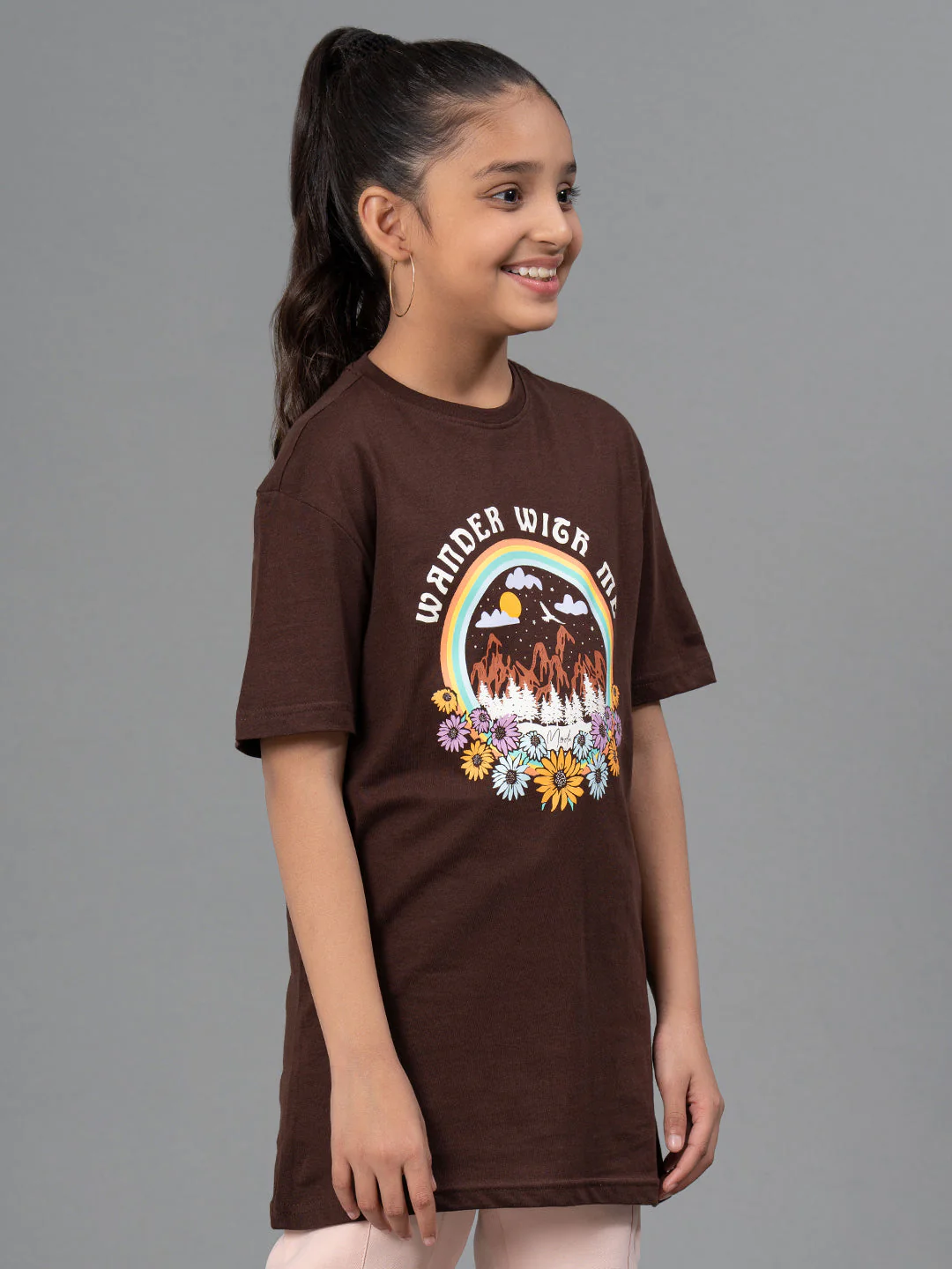 Girl's T-Shirt for Dark Brown Color |Best in Comfort| Cotton - Image 6