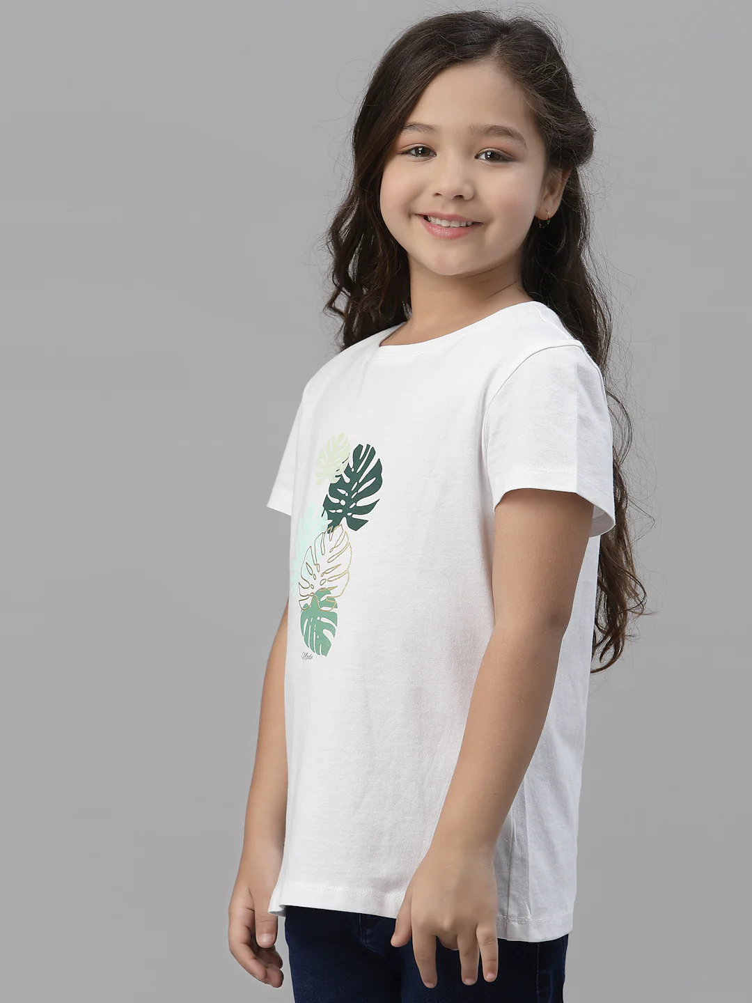 Girls White Round Neck T-Shirt - Image 2