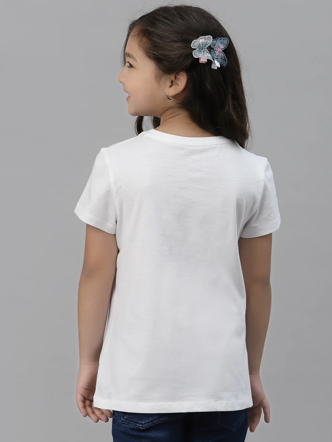 Girls White Round Neck T-Shirt - Image 4