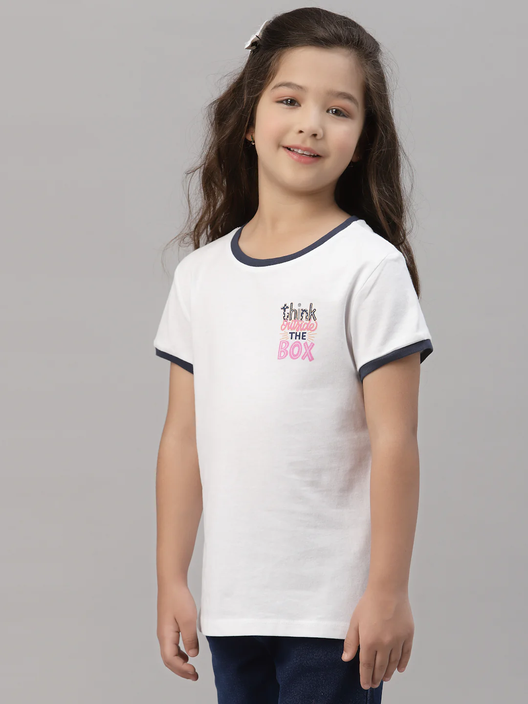 Girls White Round Neck T-Shirt - Image 2