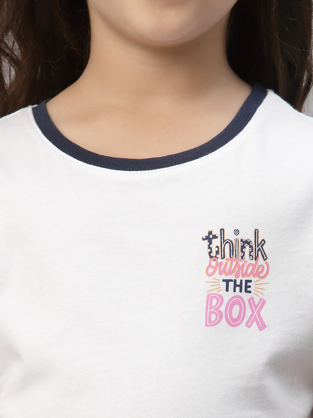 Girls White Round Neck T-Shirt - Image 3