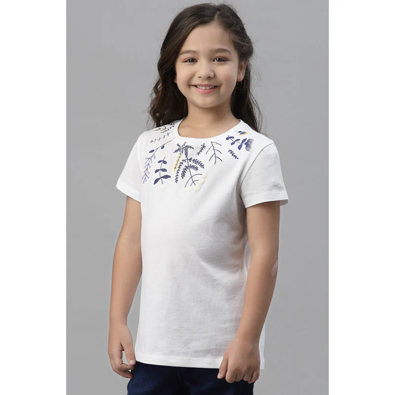 Girls White Round Neck T-Shirt - Image 2