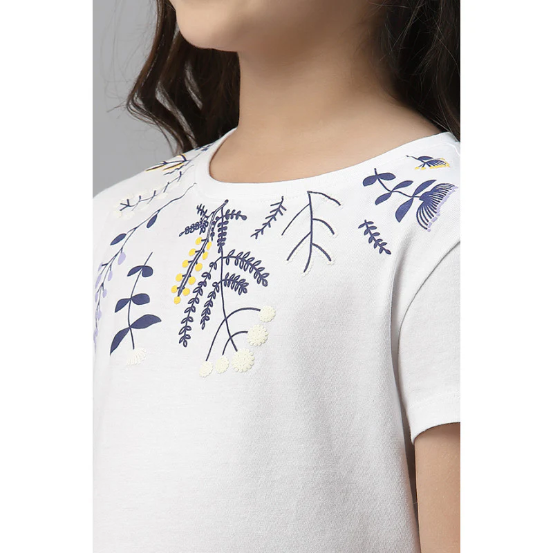 Girls White Round Neck T-Shirt - Image 3